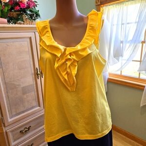 Chaps, Bright Yellow Sleeveless Top with Ruffles, Size Medium